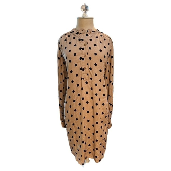 H&m Short Balloon-Sleeved Tunic Dress Beige And Black Dotted Size Medium NWT - Picture 12 of 12